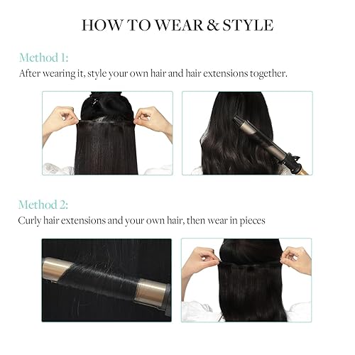 Miniatura 7 de DOORES Extensiones de cabello humano real con clip, sin costuras, color marrón oscuro, 18 pulgadas, 7 unidades, 4.33 oz, extensiones de cabello liso