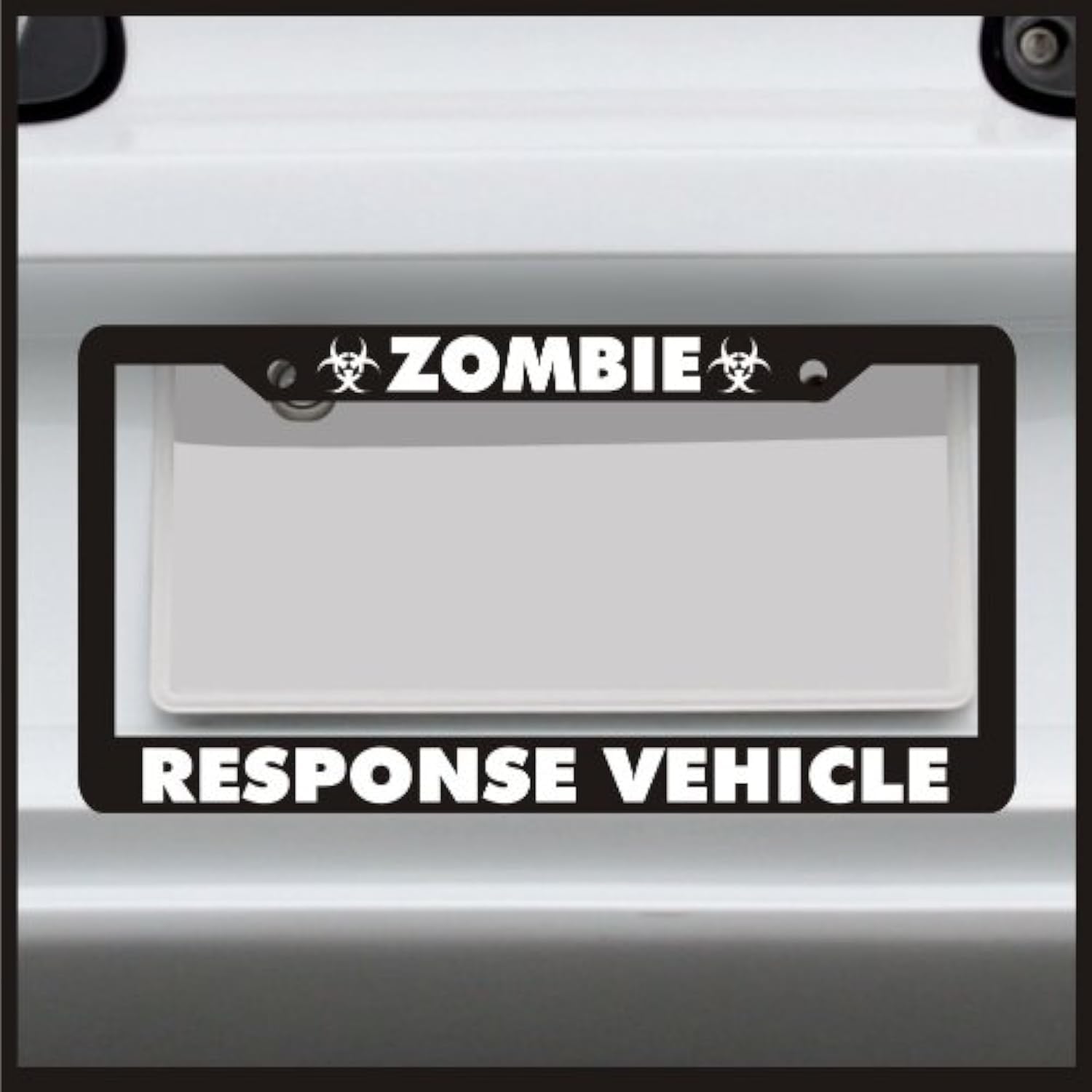 Sticker Connection | Zombie Response Vehicle | Universal Funny License Plate Frame for Car, Truck, Van, Sticker Vinyl Decal Fits Standard USA License Plates