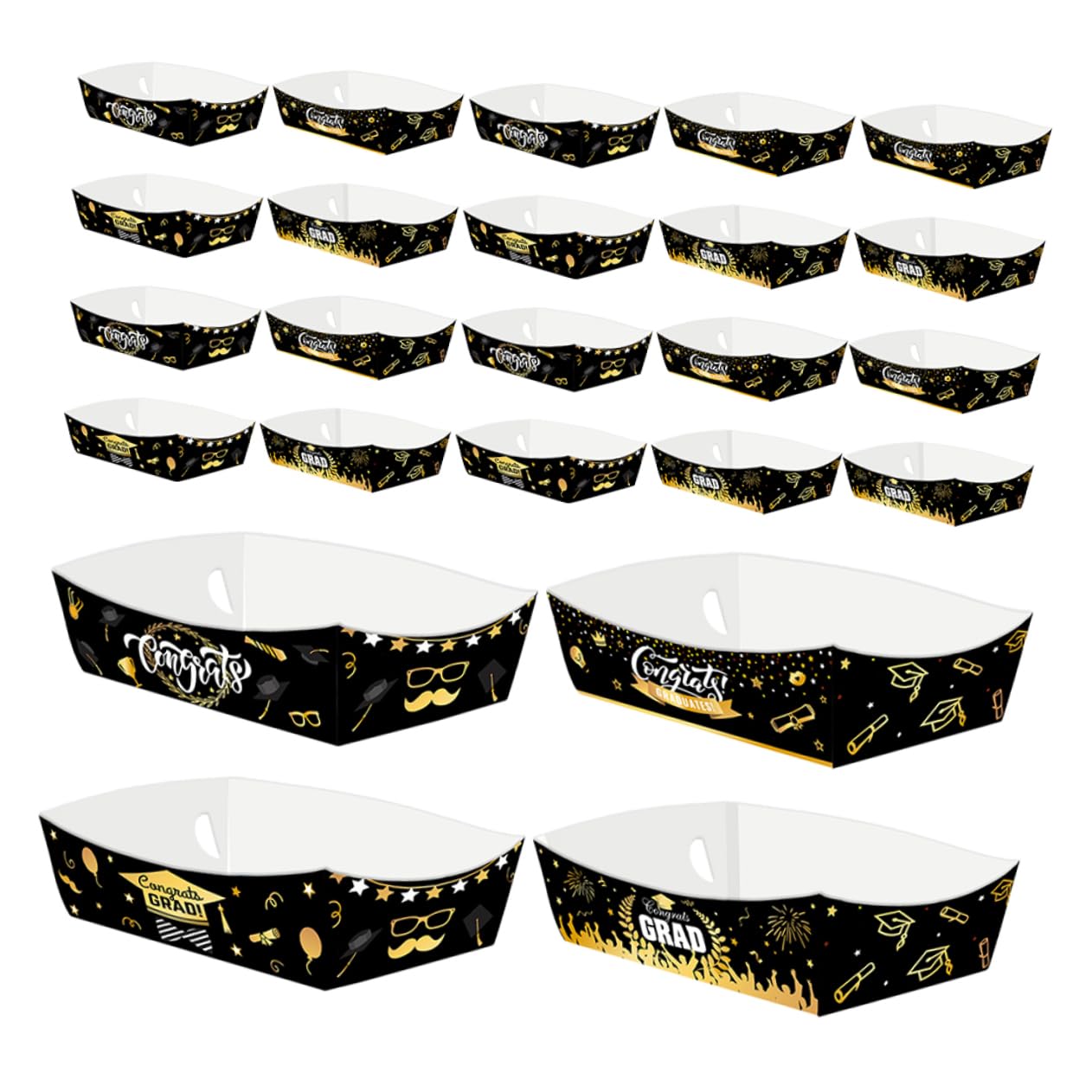 FELTECHELECTR Boat-shape Paper Box for Graduation Party 24pcs Trays French Fry Holder Carnival Events Congrats Grad Food Boats