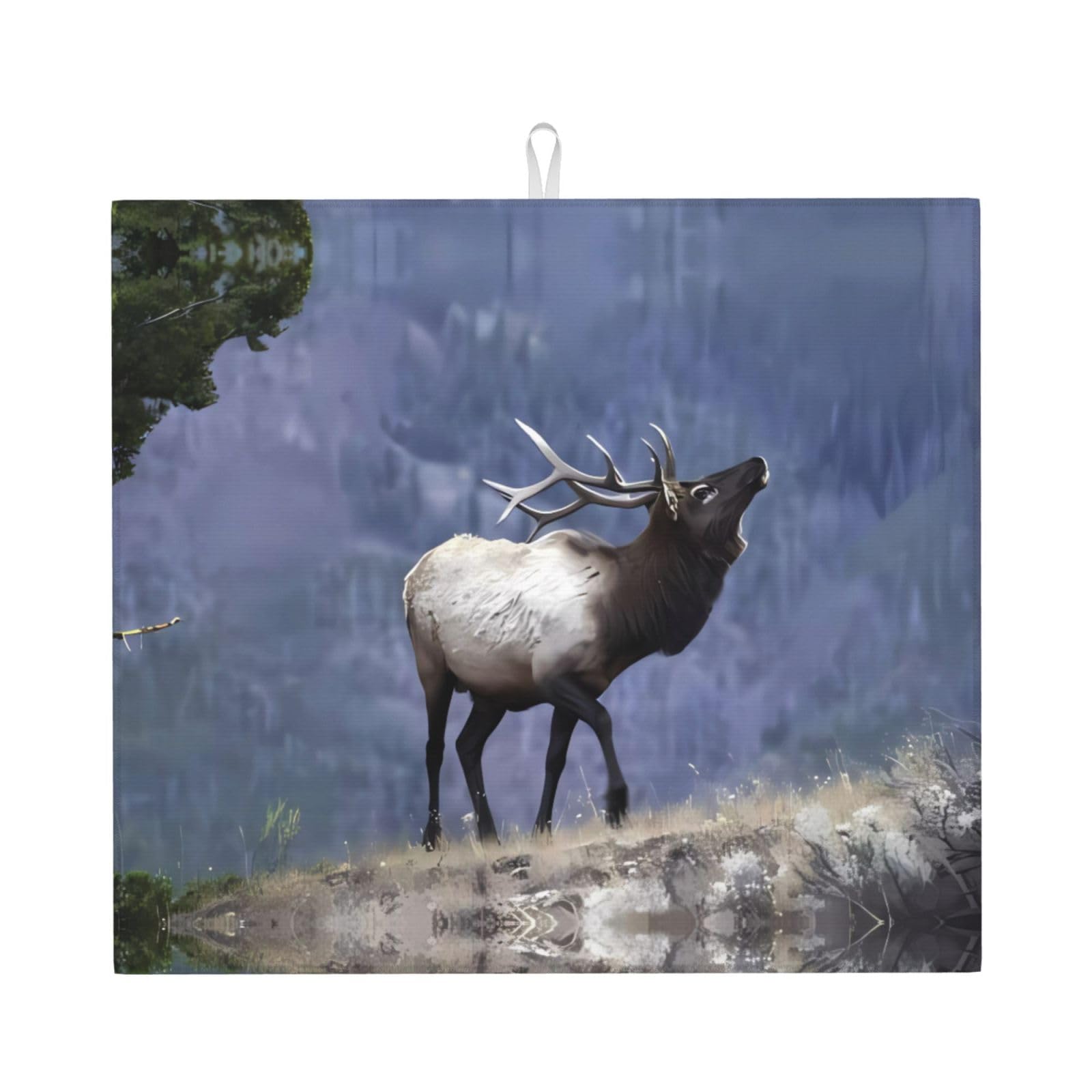 HJFCZH Bull Elk Prints Kitchen Drying Mat – High-Capacity Absorbent Dish Cover, Engineered with 4x Weight Absorption, Durable Microfiber & Composite Foam Construction