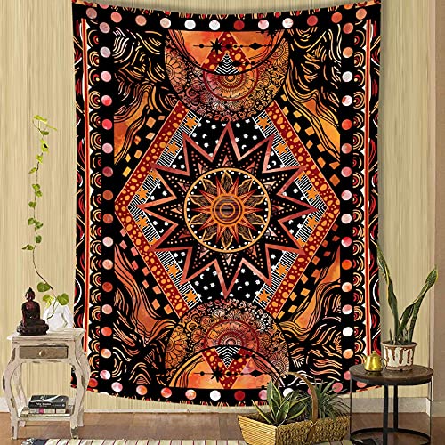 Fowocu Orange Sun and Moon Tapestry