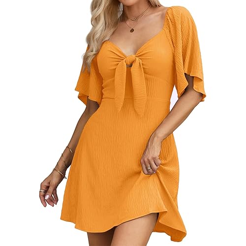 Dokotoo Womens Dresses 2026 Spring Summer Deep V Neck Elegant Bow tie Mini Dress S-XL