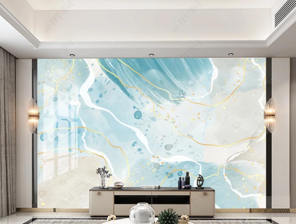 Papier peint intissé motif marbré bleu grand format pour salon