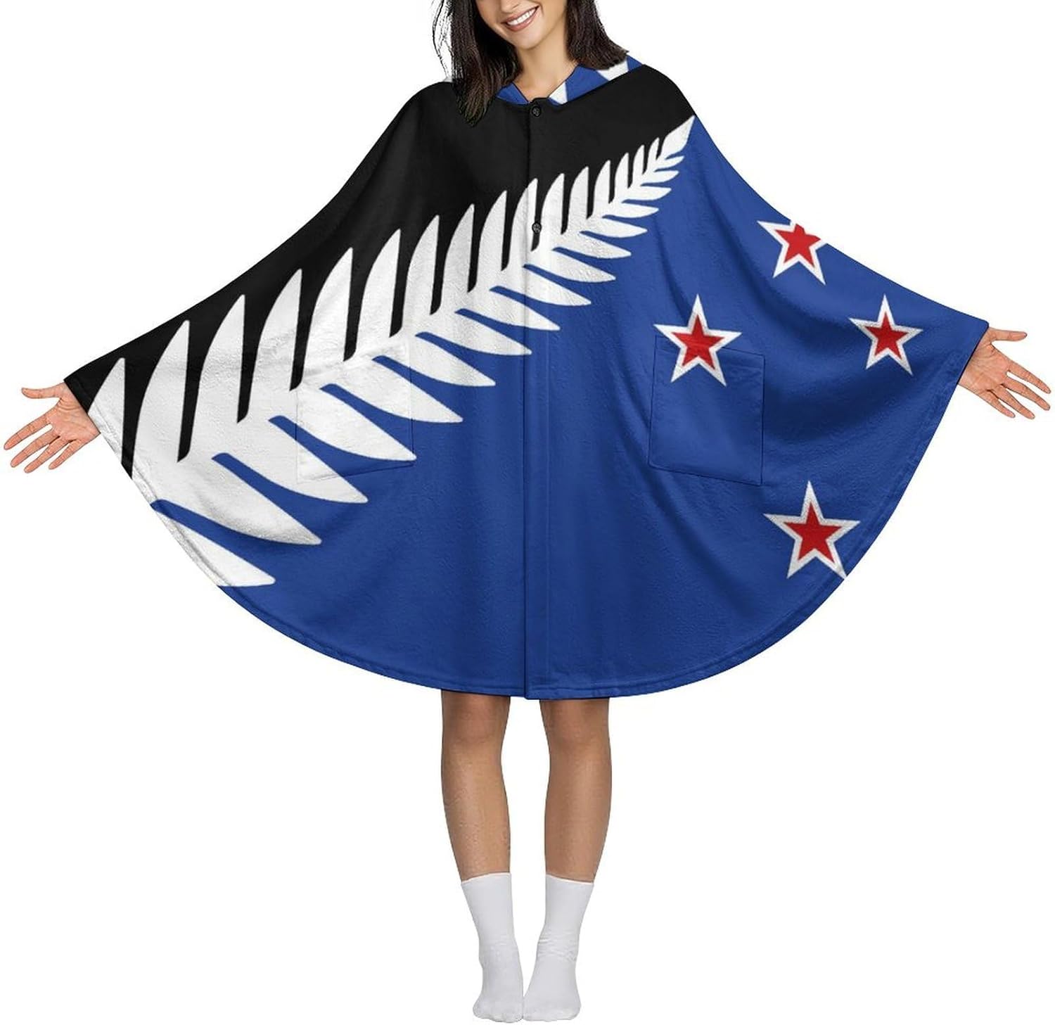 New Zealand New Flag Wearable Blanket with Hooded Flannel Blankets Cape with Pocket