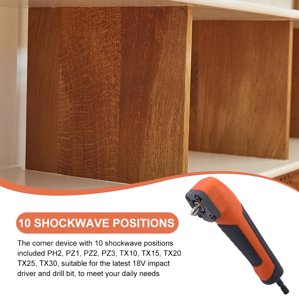 Right Angle Drill Attachment, ABS Handle Electric Screwdriver Repair 90 Degree Corner Adapter for 18v Impact Driver and Drill Bit, Perfect for Driving Screws in Tight Spaces(Orange) — Amazon image 6