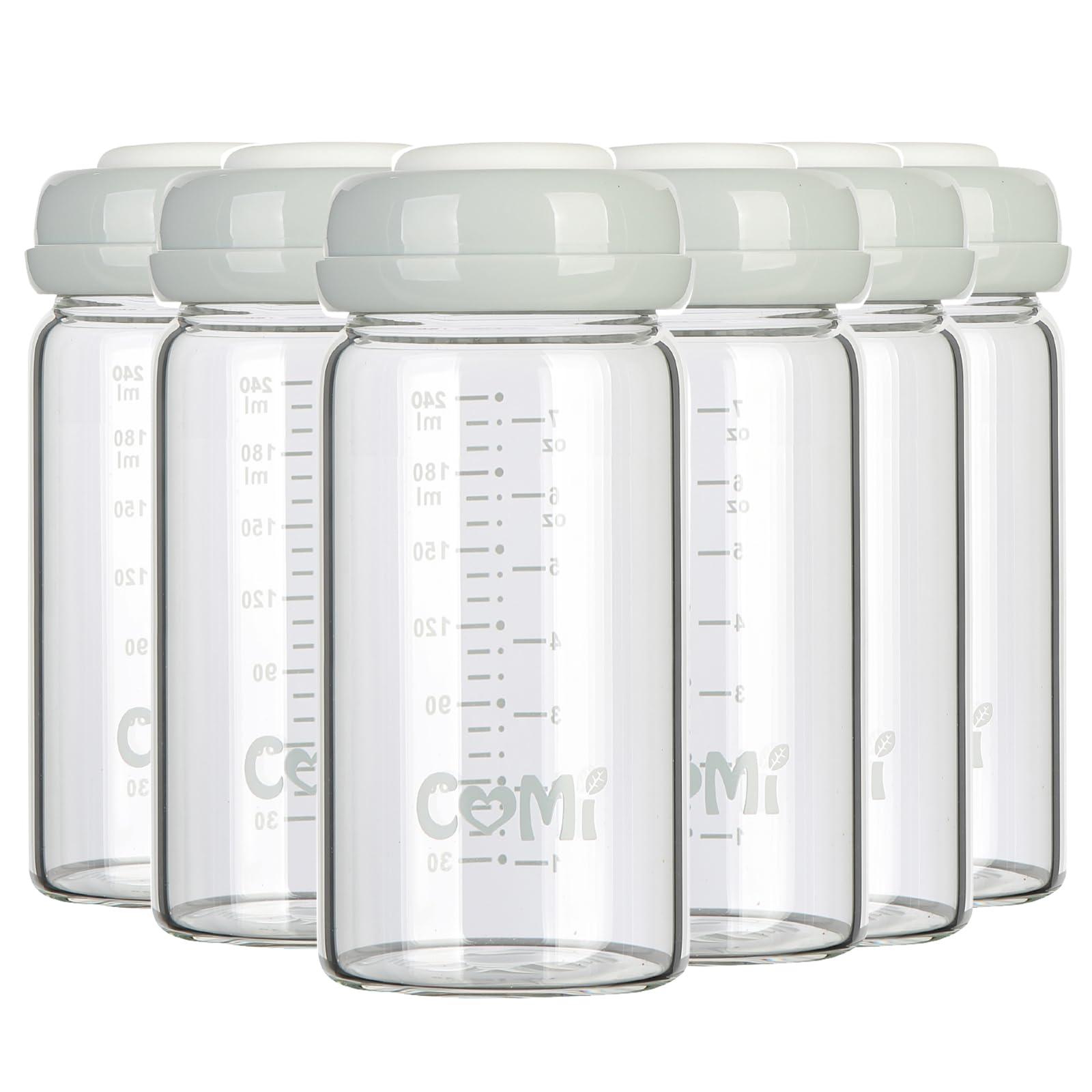 COMI Wide Neck Glass Breastmilk Collection n Storage Bottle, 8oz with Screw Ring Sealing Disk; Re-markable Sealing Disc. BPA Free, Fits Breast Pumps &