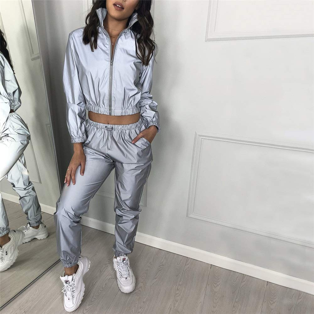 Reflective tracksuit, women's hip-hop fashion, casual jacket and trousers,  outdoor sports and creative high-visibility reflective suit is for outdoor  riding clubs, ideal for yoga, running, fitness club : Amazon.de: Fashion