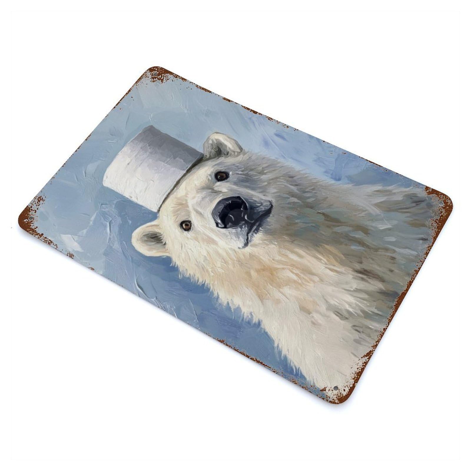 Polar Bear with Toilet Paper Hat Rusty Metal Tin Sign 11.8"x7.9", Ideal for Shed, Workshop And Garage Wall Decor