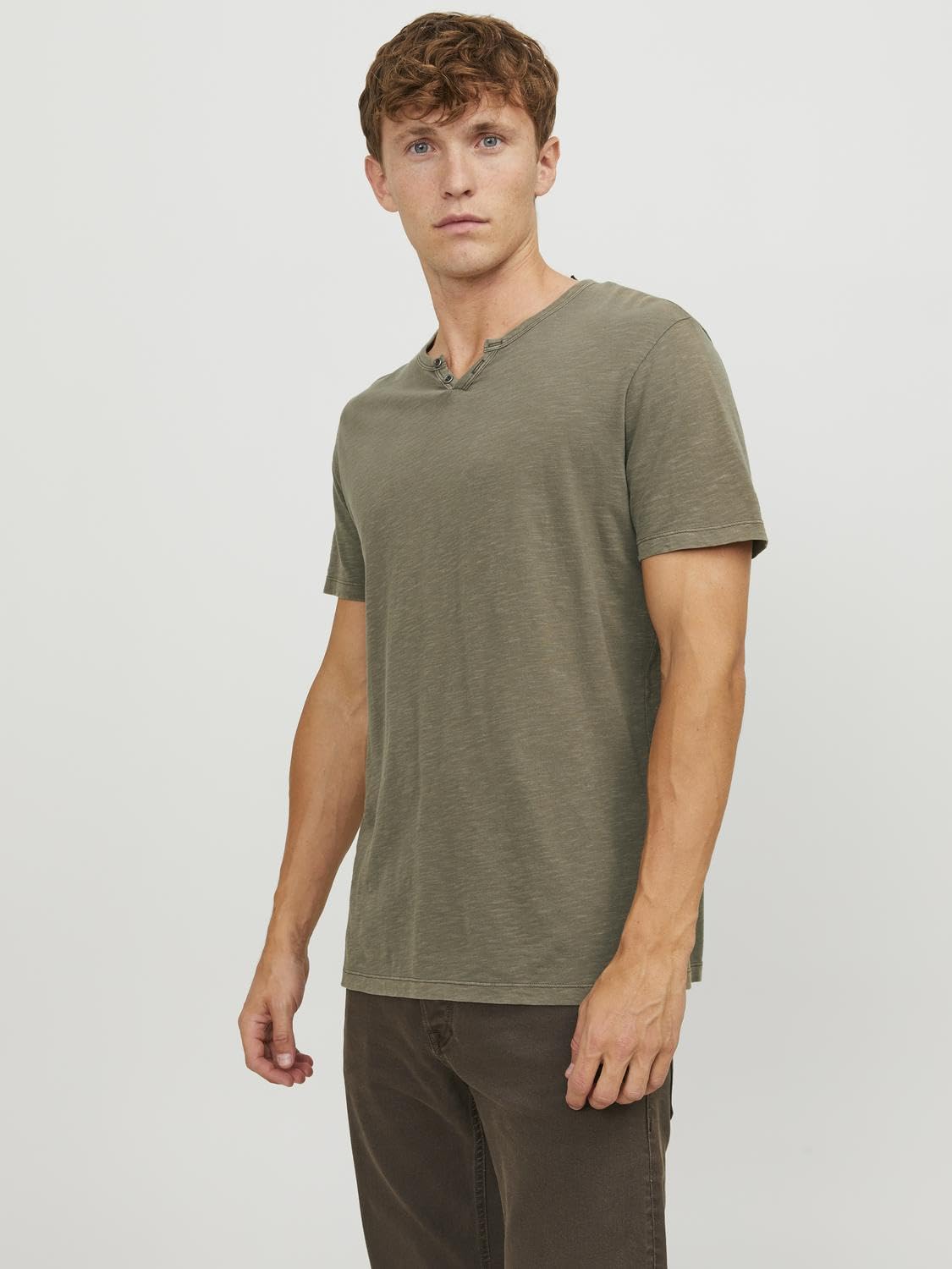 JACK & JONES Herren Basic T-Shirt V-Ausschnitt Kurzarm Jersey Baumwolle Shirt mit Knöpfen JJESPLIT