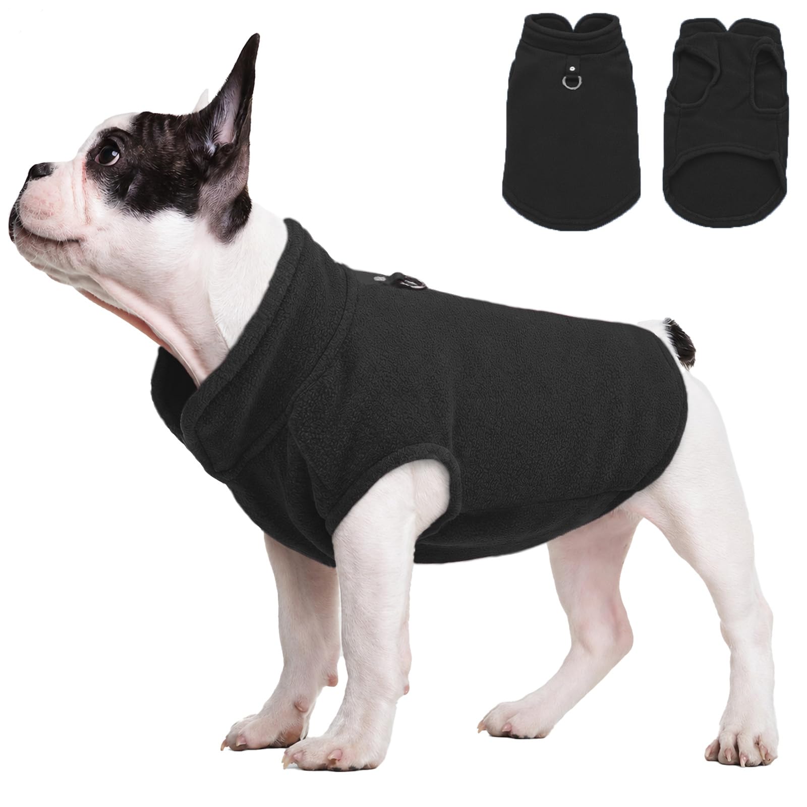 Dog Fleece Jumper Sweater for Small Dogs with Leash Ring Soft Warm Vest Winter Jacket Pet Clothes Coats (Black, S) — image 1