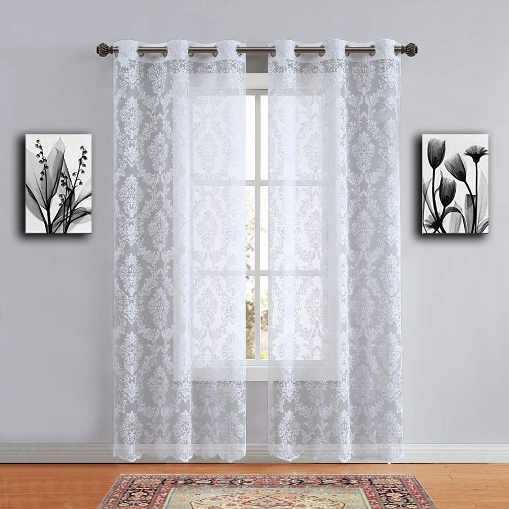Warm Home Designs Pair of Standard Length 38" x 84" White Color Knitted Lace Curtains with 6 Grommets per Panel. Total Width 76". Chic, Flowing Design at Affordable Price. LI White 84"