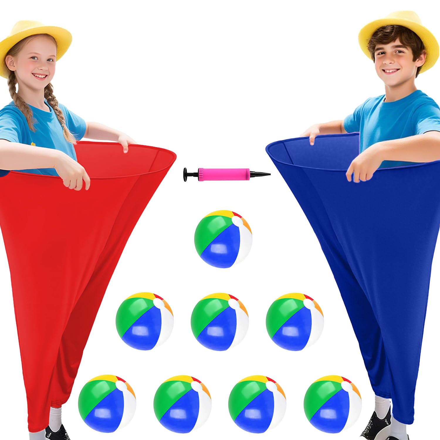 OMKSIH Granny Pants Yard Game 2Pcs Freaky Party Games Pants with 8 Bouncy Balls and 1 Air Pump Fun Multiplayer Party Giant Outdoor Game Backyard Party Field Day Reunion Games for Family(Blue Red)