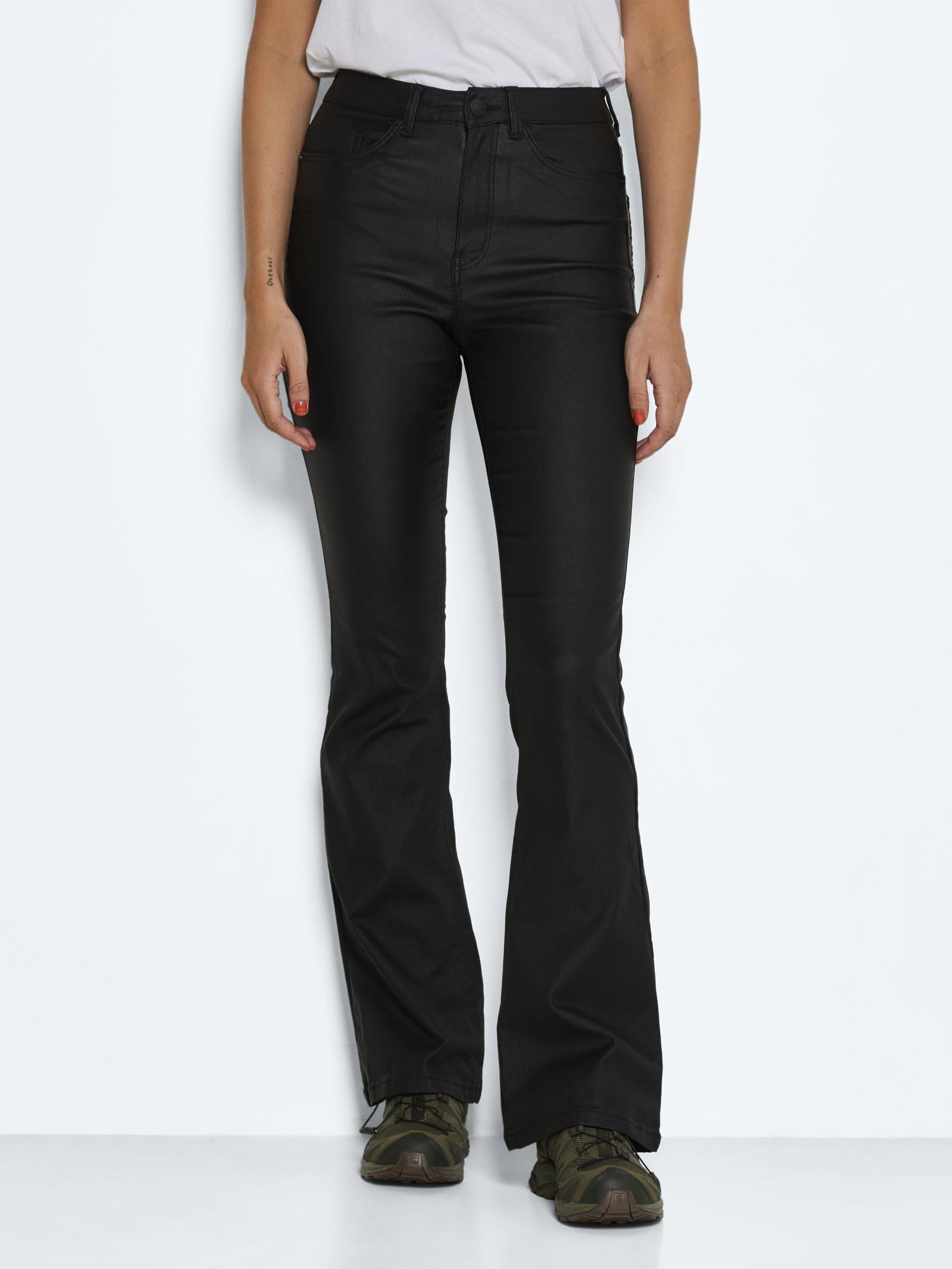 NOISY MAY Damen Nmsallie Hw Flare Coated Pants Noos Hose