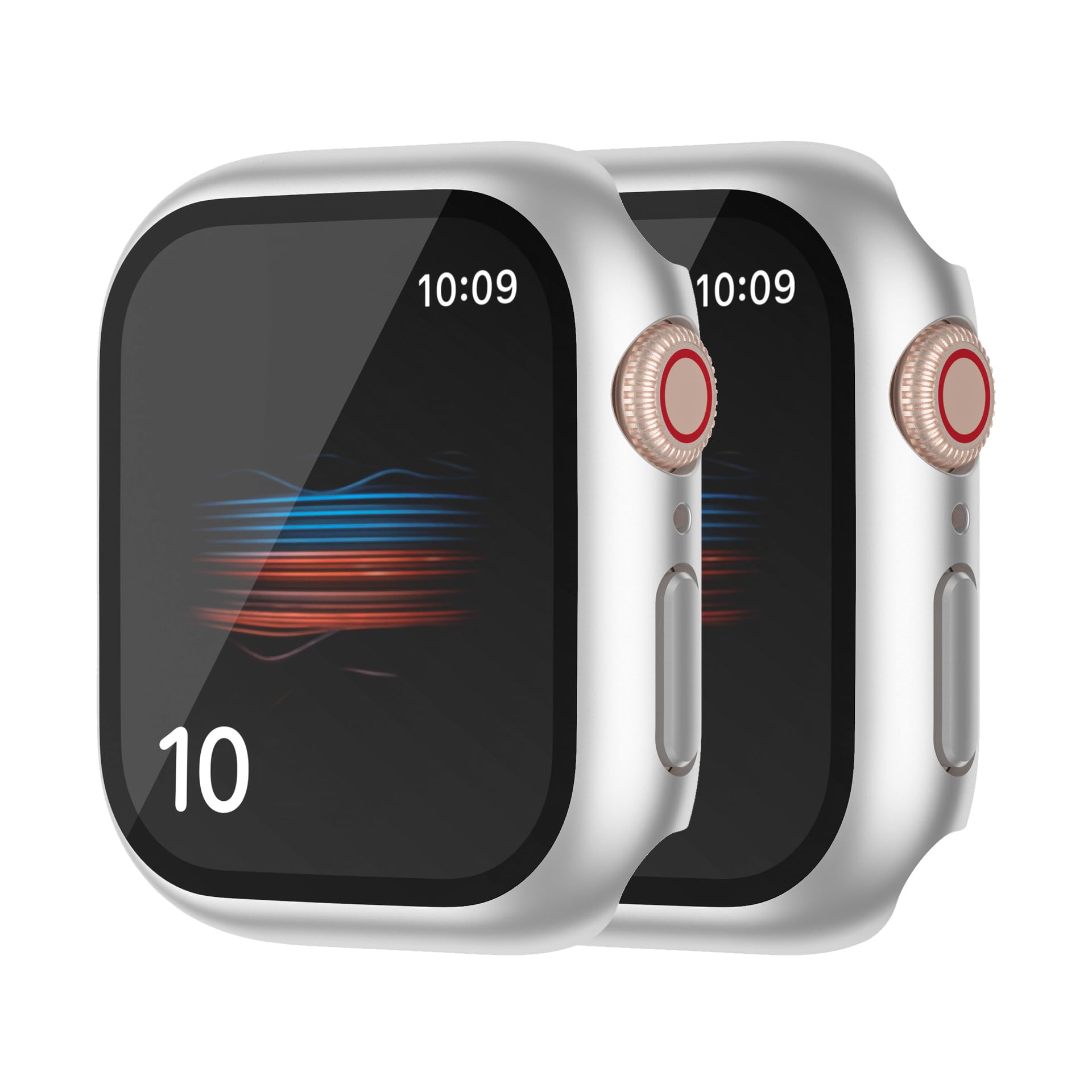 HANKN 2 Pack Hard PC Case with Button for Apple Watch Series 7 8 9 41mm Tempered Glass Screen Protector Case Full Coverage Shockproof Iwatch Bumper