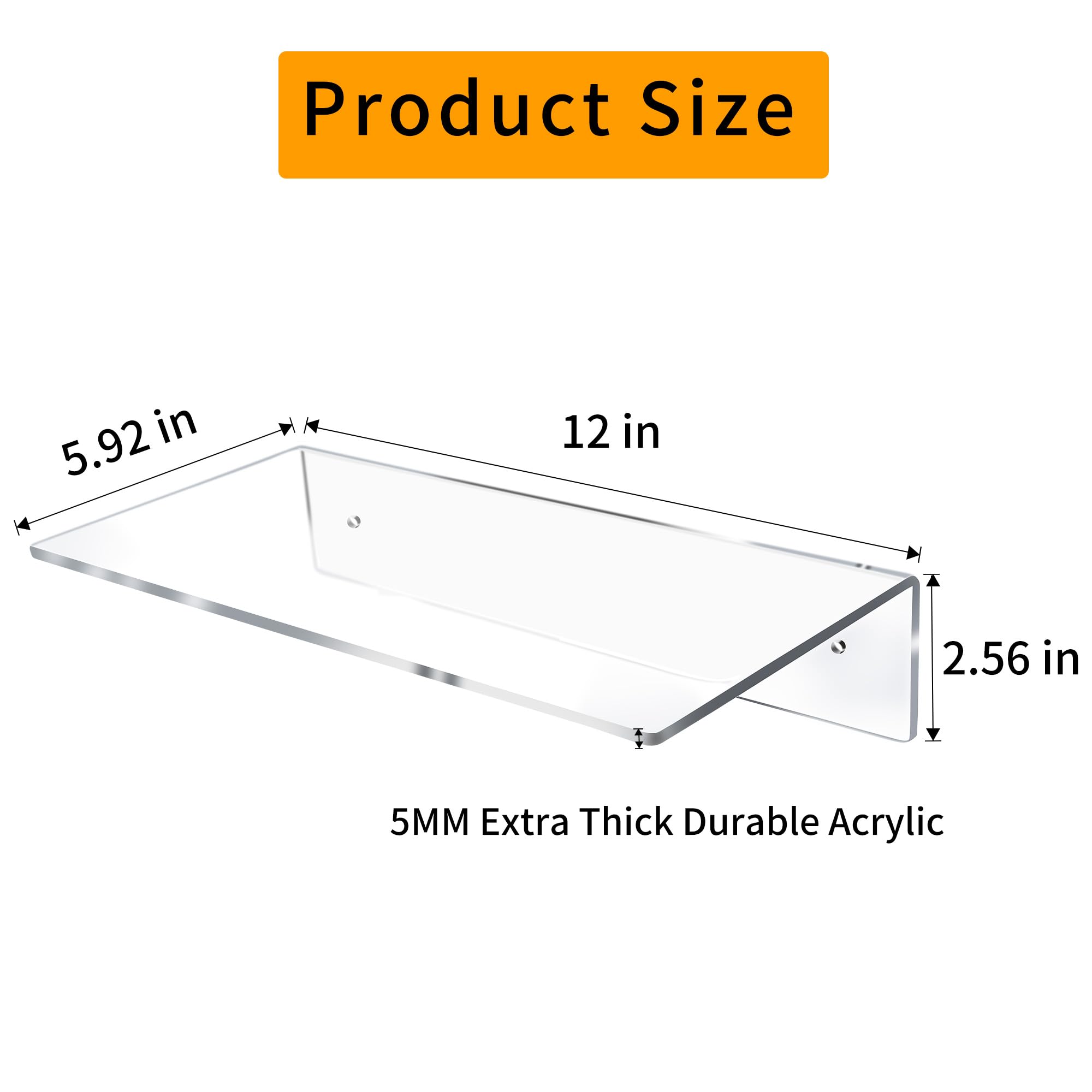 3 unidades de 30,5 cm de acrílico flotante transparente para colgar en la pared, invisible, 5 mm de grosor, estantes transparentes para maquillaje, fotos, fotos, libros, discos de vinilo