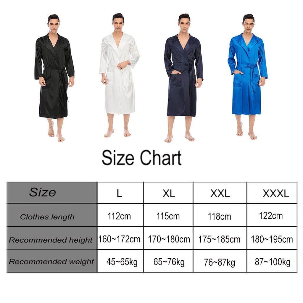 Albornoz para Hombre Bata Baño De Seda Satinada Talla Grande Camisón De Manga Larga Ropa De Dormir Ligera Hombre Kimono Sexy Cuello Chal con Estilo con Capucha Pijama Acogedor De Vacaciones