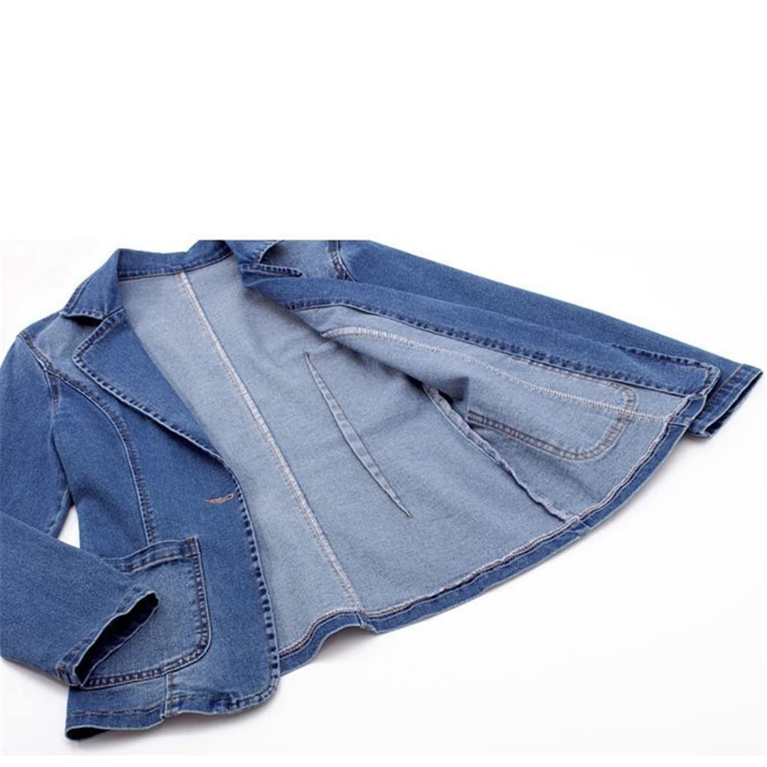 Giacca Denim Oversize Donna Vanchenl - Colletto Largo, Bottoni, Maniche Lunghe, Taglie S-XL, Casual E Comoda