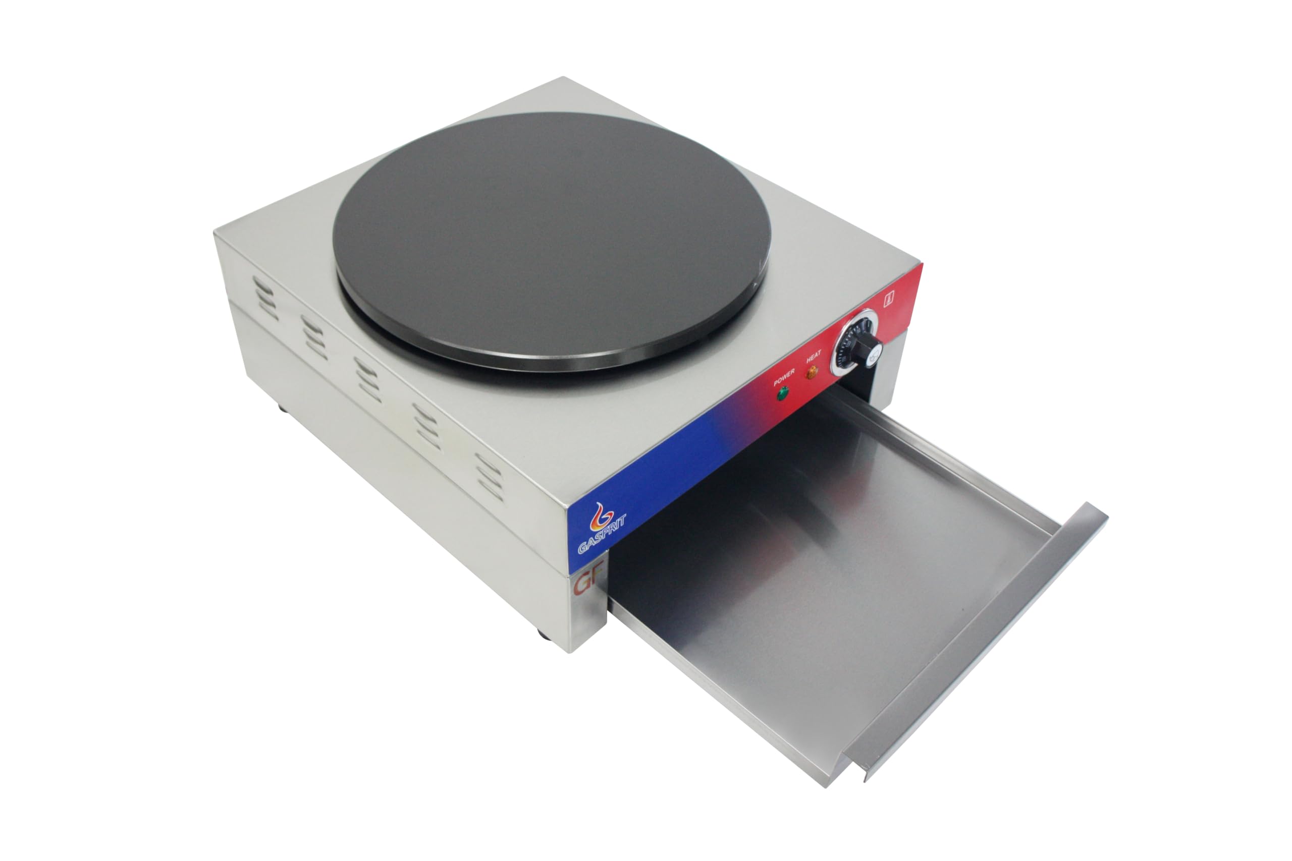 Crepera Profesional Eléctrica 1 Placa 40 cm, 3000 W, Acero Inoxidable, Placa Antiadherente Teflón, Termostato 50–300 °C, 230 x 450 x 500 mm, Uso Hostelería, Restauracion y eventos