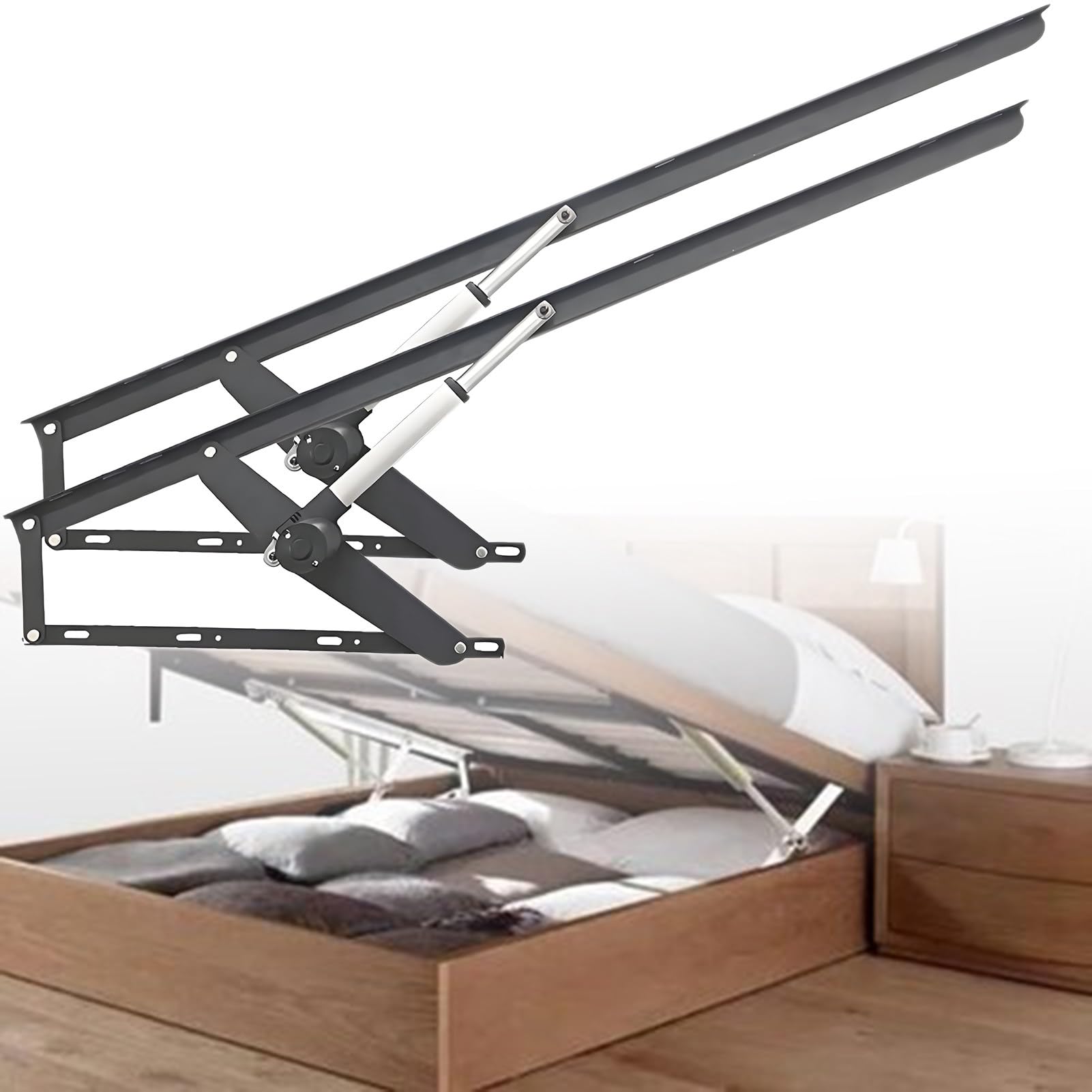 Meccanismo di Sollevamento Elettrico per Letto con Telecomando, Capacità di Carico 600 Kg, Cerniera di Supporto, Kit di Sollevamento per Letto Contenitore e Base divano a Molle Black-150cm