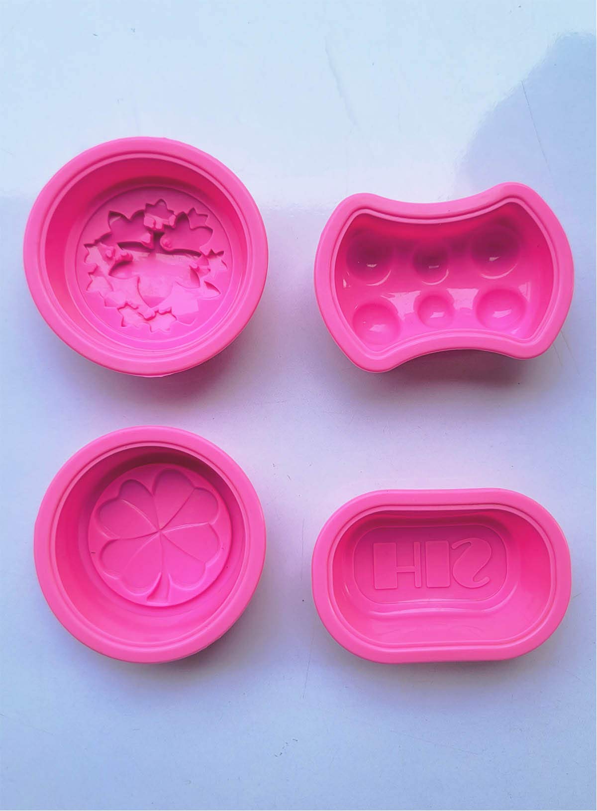 Cake Decor Silicon 4 in 1 His, Round with Clover, Round with Maple Leaf, Massage Bar Mold Soap Mould Cake Muffin Mould-image-5