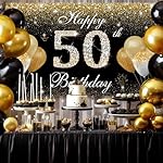 Happy 50th Birthday Decorations for Men Women - Black Gold 50 Birthday Backdrop Banner, Yard Sign, Photo Booth Props - Fifty Bday Party Decor Supplies in Fabric Material, 6.1 x 3.6 ft - Image 4