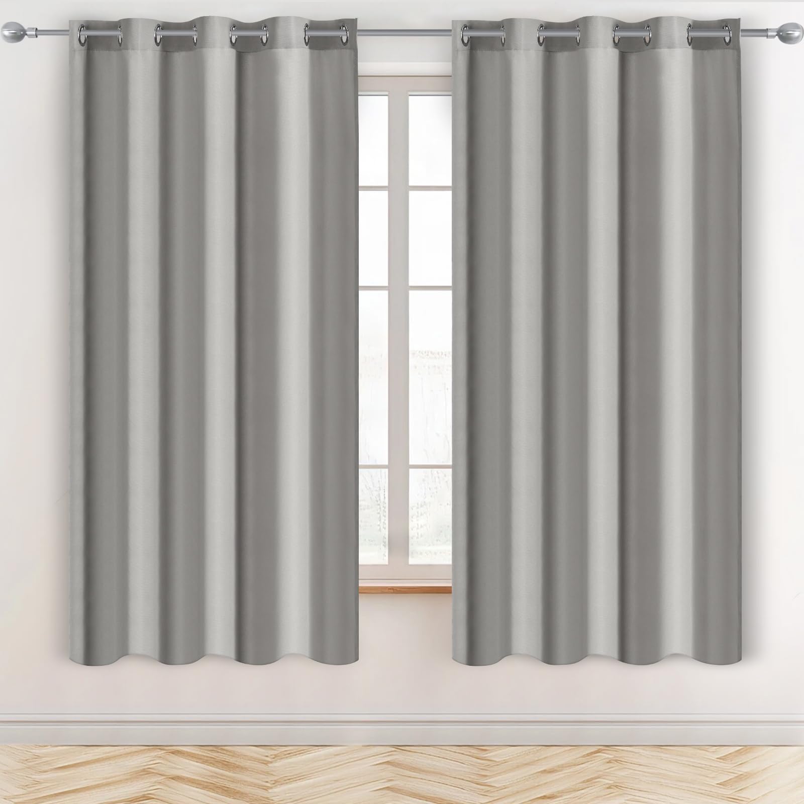 Alaoo Cortinas Opacas, 2 Piezas,117×137cm, Cortinas de Dormitorio,Modernas 50% Blackout Curtains Grises con Ojales, para Dormitorio, Salón y Cocina