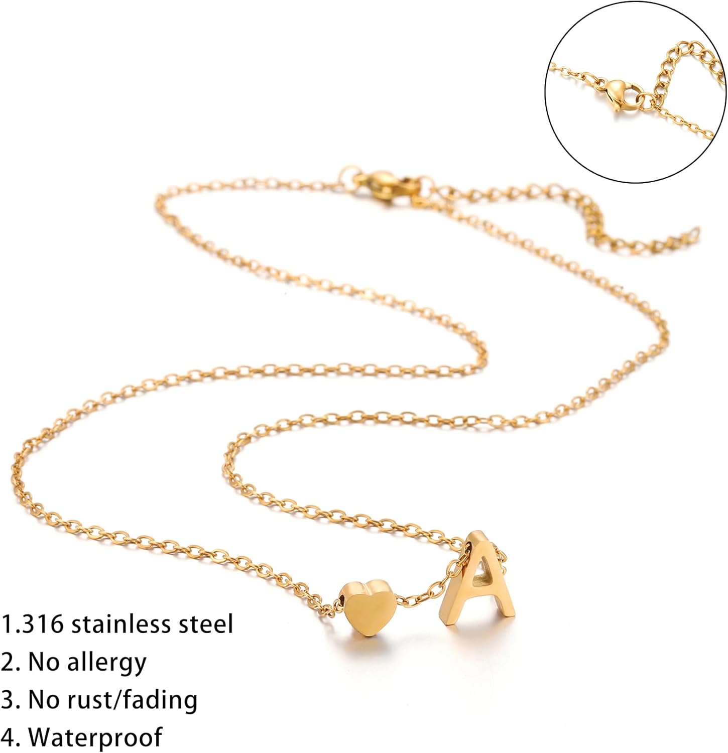 SKQIR Heart Initial Necklaces for Women Gold Silver Rose Gold Plated Dainty Tiny Heart Letter Pendant Necklace Personalized Initial Letter Charm Name Necklace Trendy Jewelry Gift for Women - Image 6