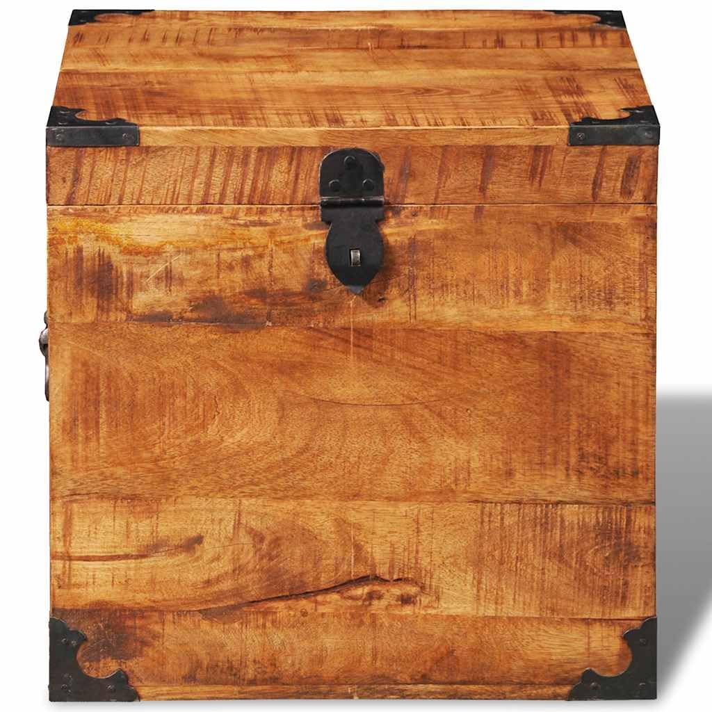 Baúl de madera en forma de cubo de madera de mango áspera, caja de almacenamiento de madera maciza, 46 x 46 x 46 cm, mesa auxiliar hecha a mano y mesa de centro, cofre rústico único, encerado