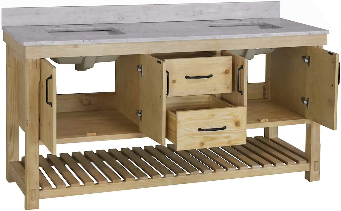 Kitchen Bath Collection Birmingham 72-inch Double Bathroom Vanity (Carrara/Driftwood): Includes Driftwood Cabinet with Authentic Italian Carrara Marble Countertop and White Ceramic Sinks