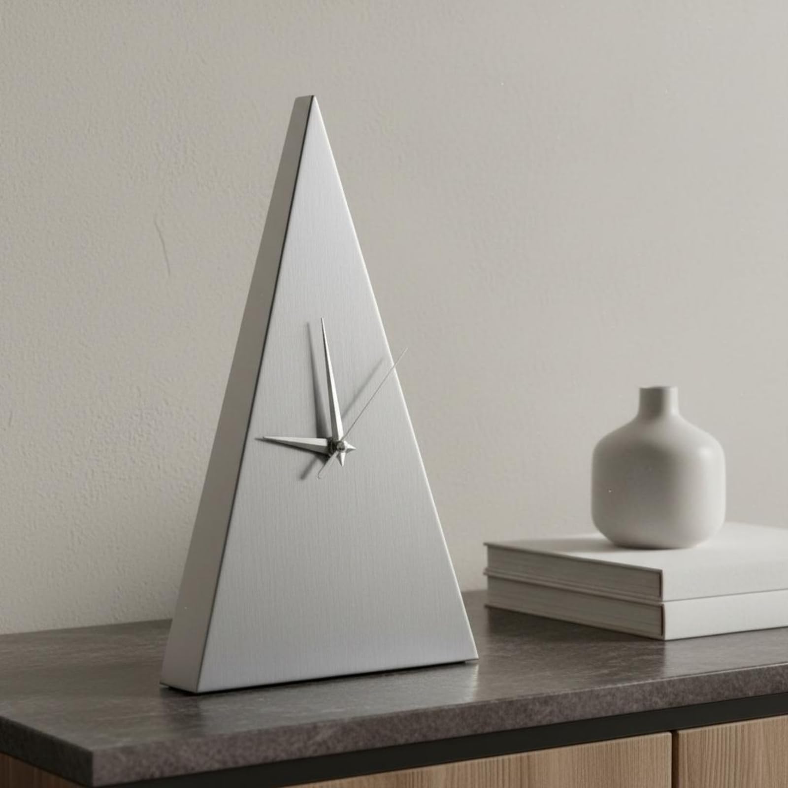 Metall Tischuhr europäischer Stil Standuhr poliert Metall-Standuhr für Wohnzimmer, Musterzimmer, S Triangle Mirrored