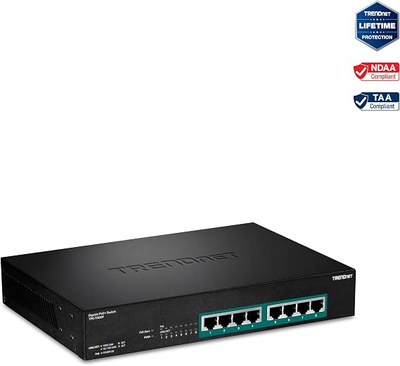 TRENDnet 8-Port Gigabit Full Power Poe+ Switch, 8 x Gigabit PoE+ Ports, 240W Power Budget, 16Gbps Switching Capacity, Rack Mountable, Ethernet Network Switch, Metal, Lifetime Protection, TPE-TG80F