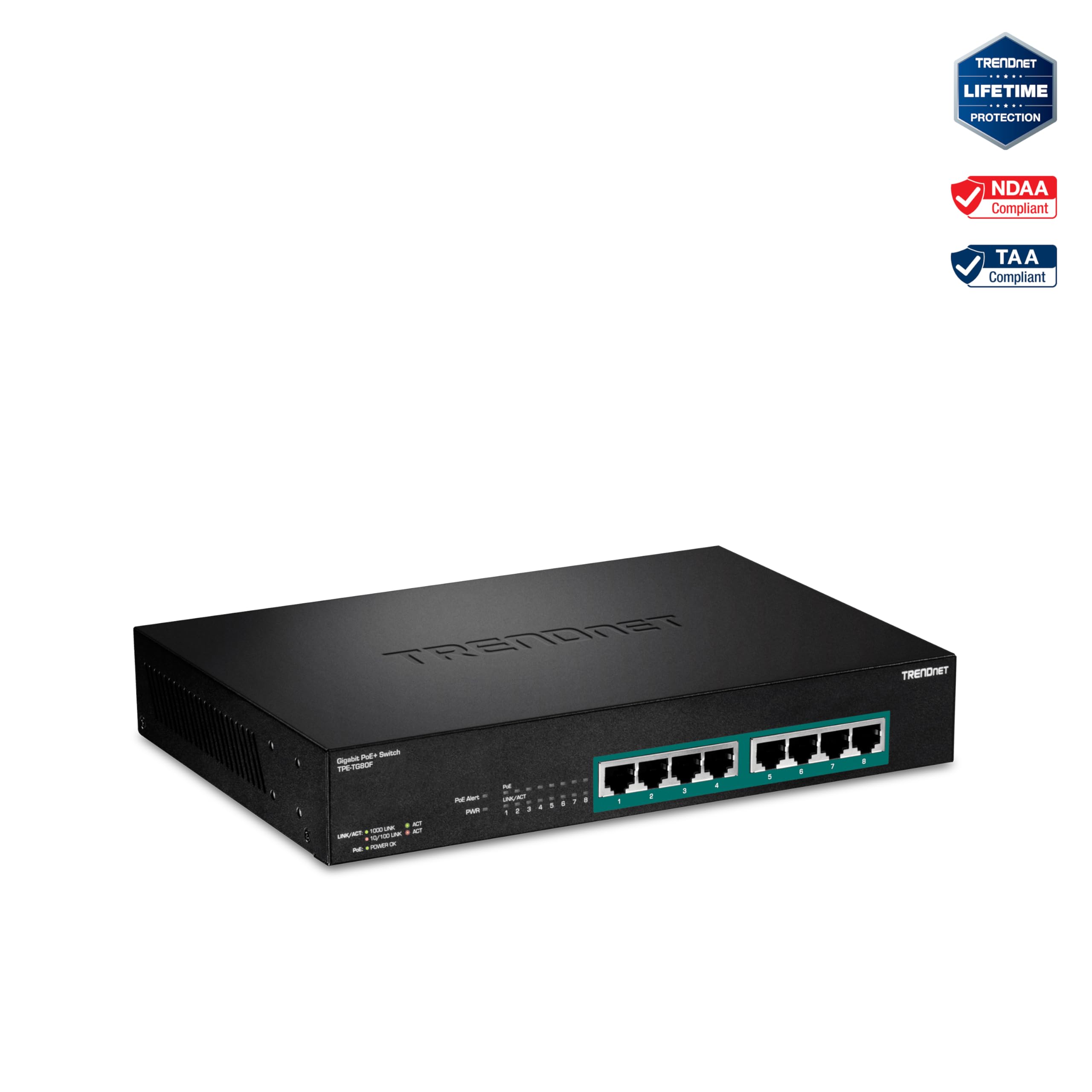 TRENDnet 8-Port Gigabit Full Power Poe+ Switch, 8 x Gigabit