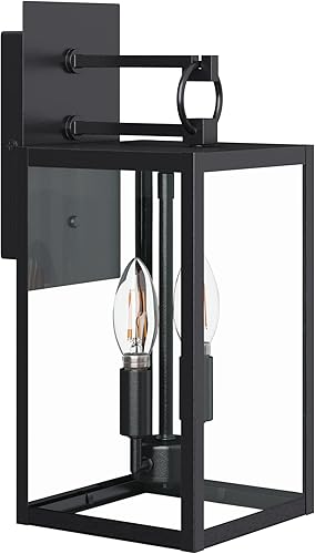 Miniatura 8 de Nathan James Ferris - Lámpara de pared negra para exteriores, farol de porche para exterior con marco de hierro y pantalla de vidrio transparente,