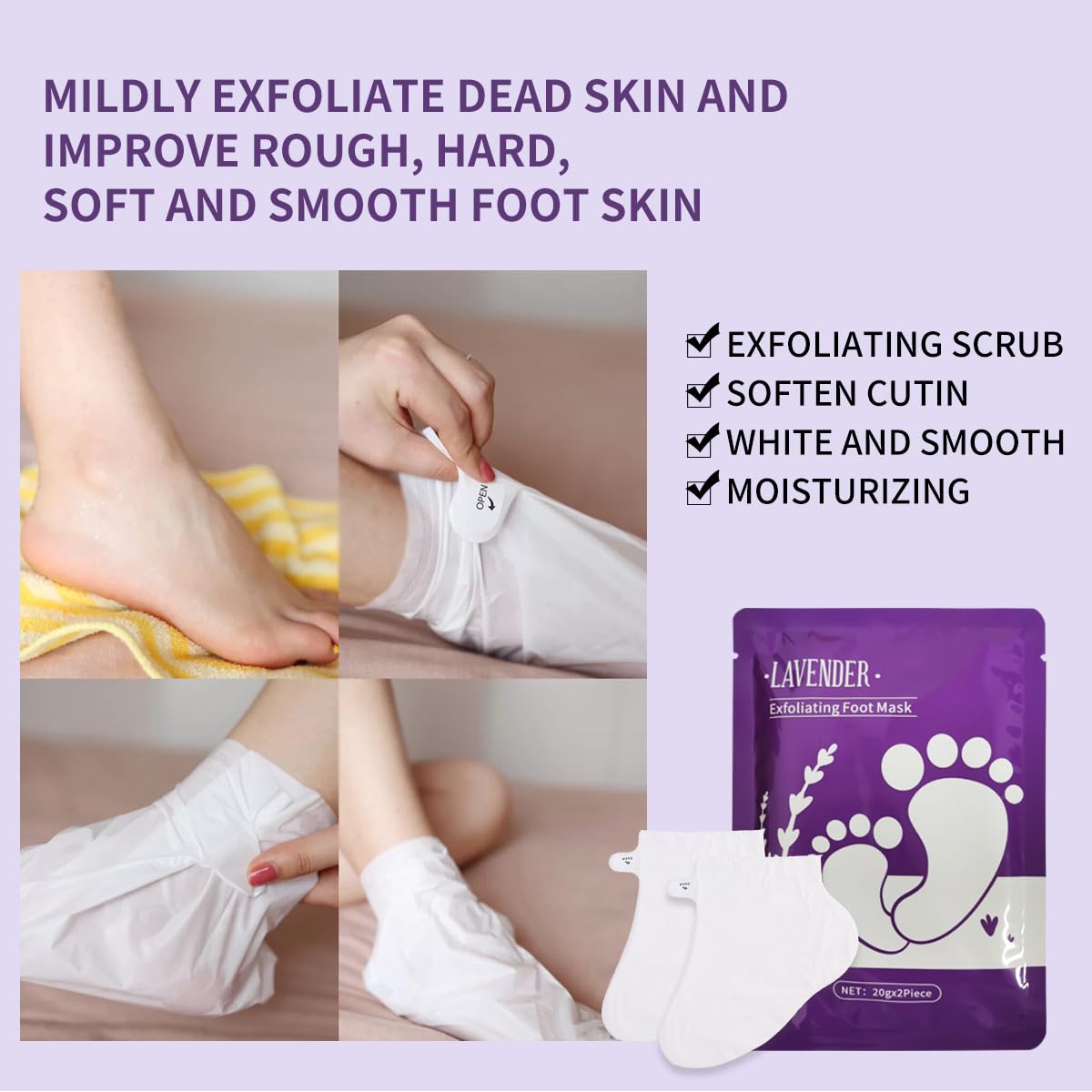 Foot Peel Mask & Exfoliating Socks - Hydrates Dry Cracked Feet, Removes Dead Skin and Calluses for Men and Women - Professional Foot Care​ (12PCS)
