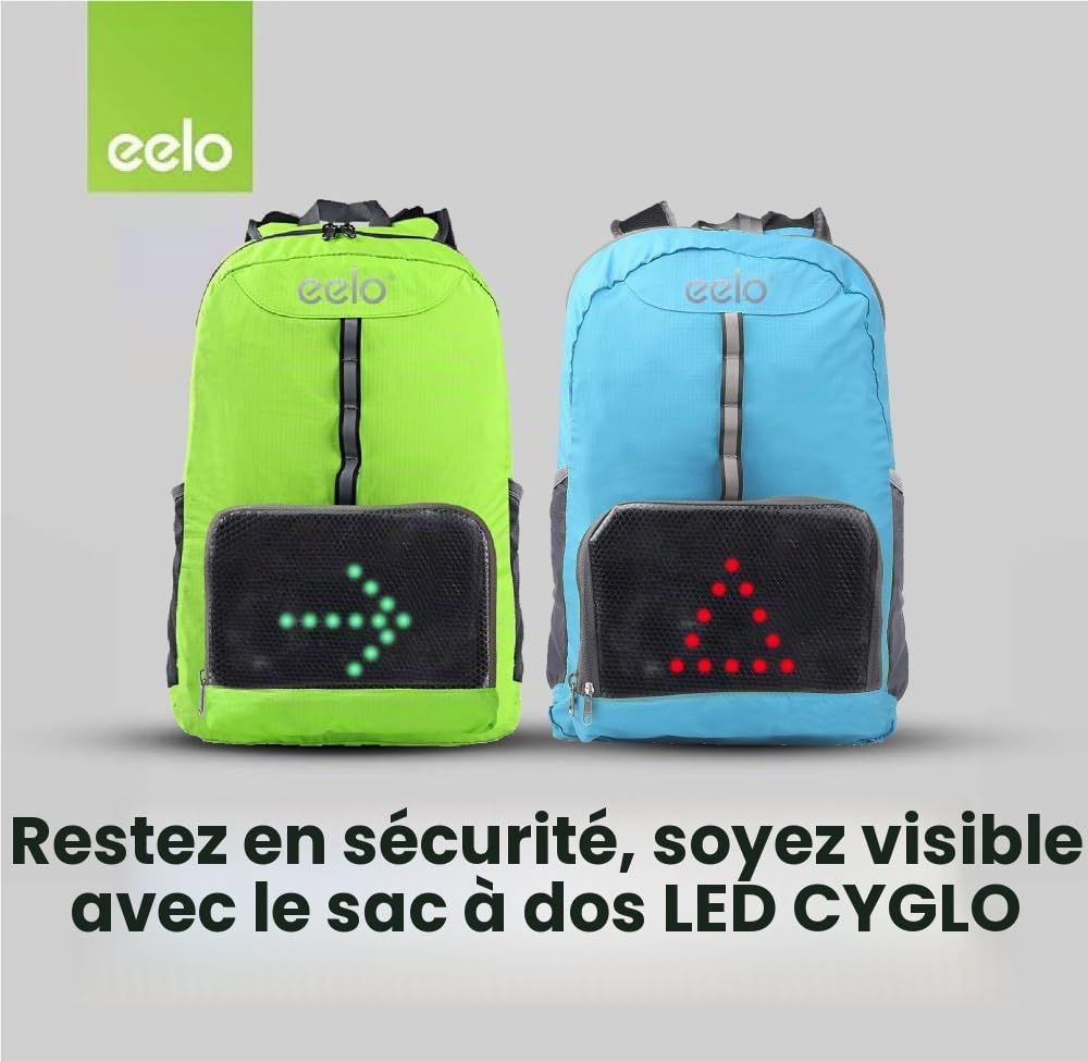 eelo Cyglo - Le Sac à Dos de vélo d'extérieur Ultime pour Une visibilité et Une Conscience complètes. Protéger Le Pilote des conducteurs imprudents. Signal LED arrière