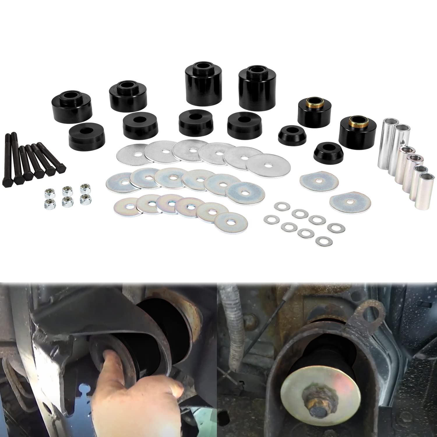 Upgraded Red Polyurethane Body Mount Bushing Kit - 58 PCS, Compatible With 1980-1998 Ford F150 F250 F350 2WD/4WD, Includes Steel Sleeves & Hardware