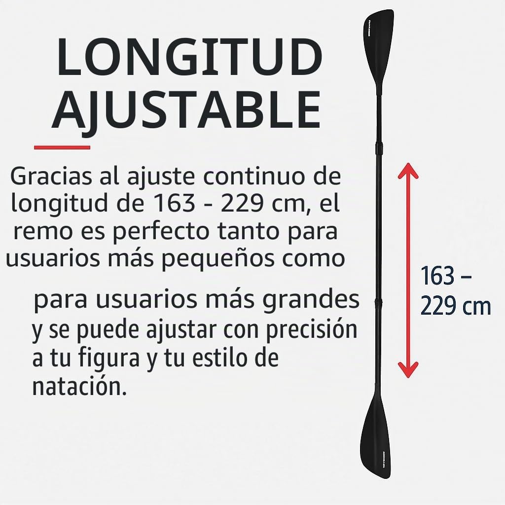 TRIZAND Remo para SUP y kayak 2 en 1, ajustable de 163 a 229 cm, 4 piezas, ligero y resistente, aluminio + nailon, para paddleboard y kayak, color negro