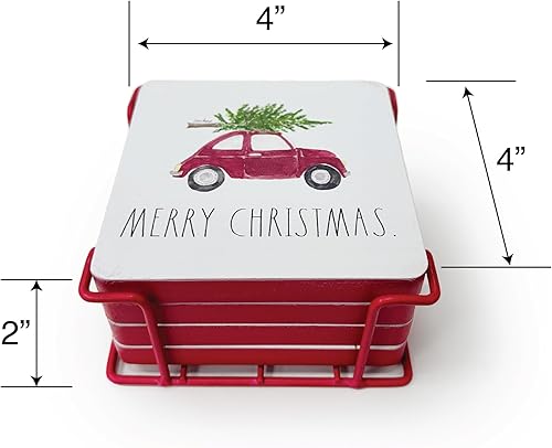Miniatura 2 de Rae Dunn Juego de 4 posavasos de Navidad, resistentes al calor, para tazas, vasos para beber, mesa auxiliar, decoración de Navidad para interiores,