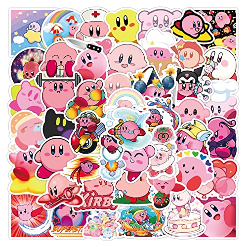 50pcs Cute Cartoon Gaming Kirby Stickers for Kids Teens, Game Kirby Star Stickers Vinyl Waterproof Stickers for Skateboard Laptop Luggage Fridge DIY Decal (Kirby)