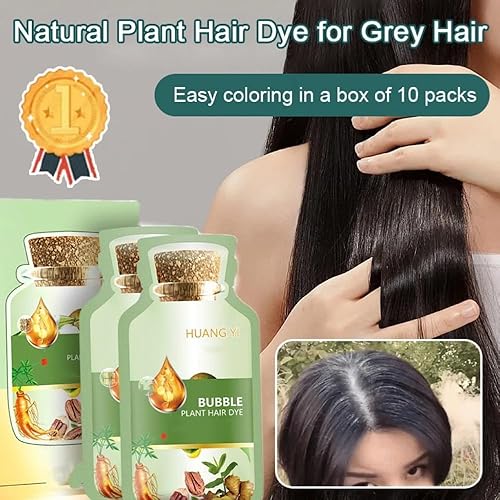 Miniatura 2 de HUANG YI - Tinte natural para el cabello vegetal, nuevo tinte botánico de burbujas para el cabello, 0.7 fl oz, 10 paquetes por caja, crema de teñido