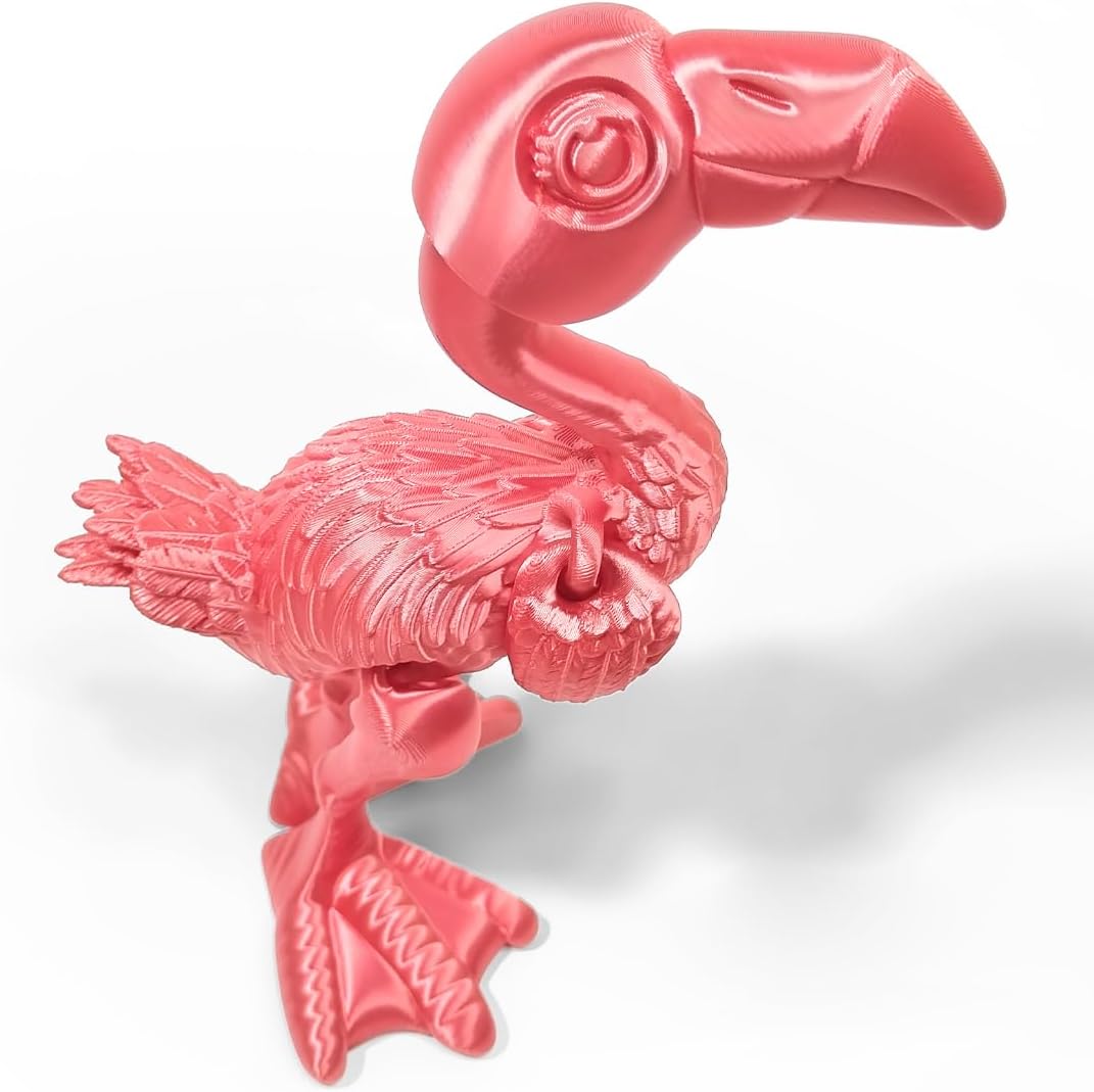 QINGMIAO 3D Printed Flamingo, Articulated Flamingo Toys for Adult, 3D Print Animals Fidget Toys Decor for Stress Relief, 3D Printing Bird Toys Desktop Pet (Red)