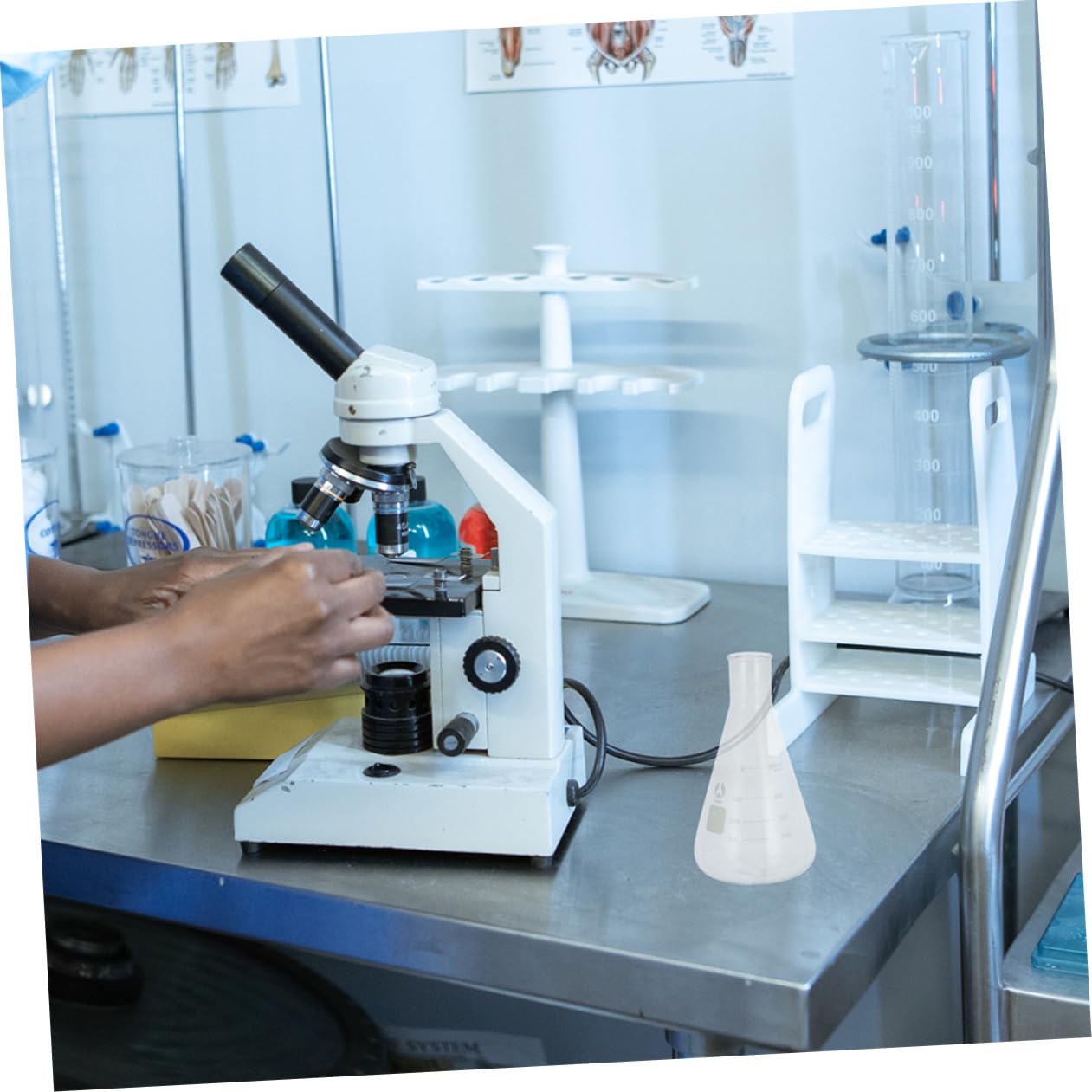 Mipcase Paquete de 4 Matraces Erlenmeyer de Vidrio Capacidad Estándar, Escala Clara y Diseño Cónico para Experimentos en Clase de Química