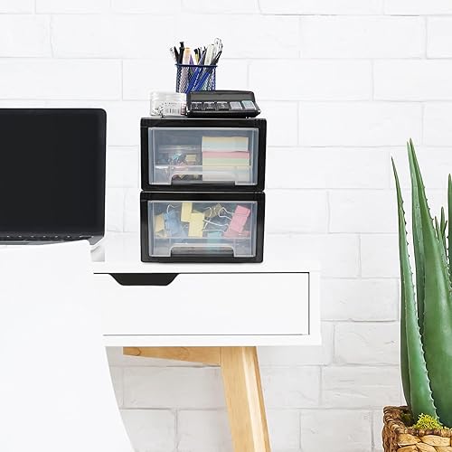 Miniatura 2 de Utiao Cajón de almacenamiento apilable de plástico de 6 cuartos de galón, cajones de almacenamiento de escritorio pequeños, 3 paquetes