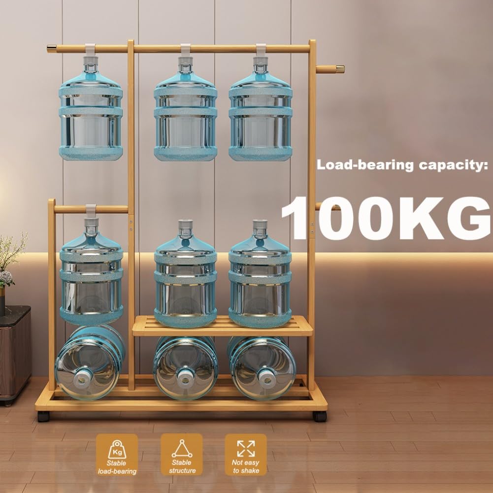Perchero doble para colgar ropa con ruedas – Perchero de bambú de 120 cm con almacenamiento de zapatos y estantes para dormitorio, oficina, pasillo, capacidad de 100 kg