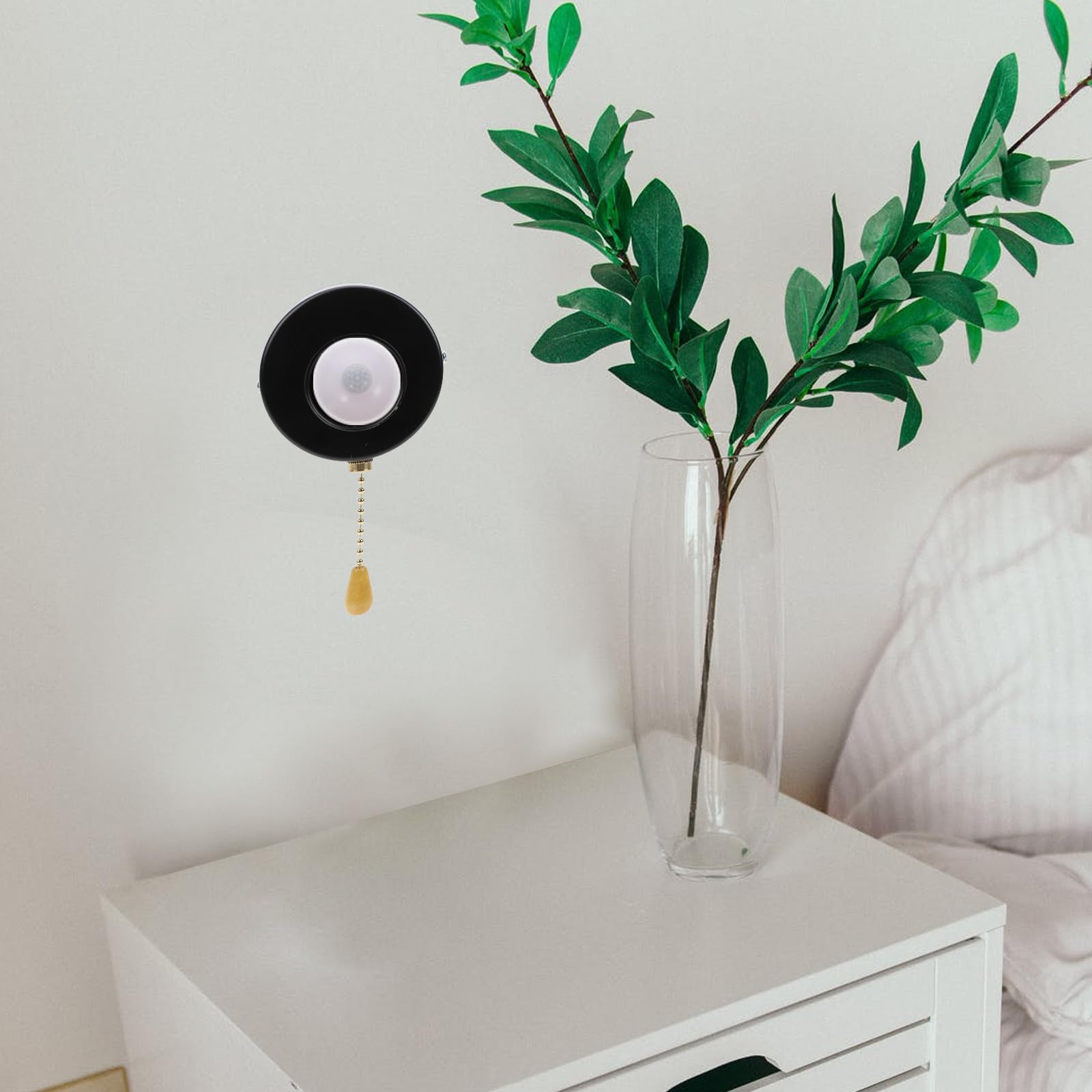 ULTECHNOVO Portalámparas con Interruptor de Cuerda para Lámparas de Dormitorio, Acero Inoxidable Negro, Fácil de Instalar para Hogar y Tienda