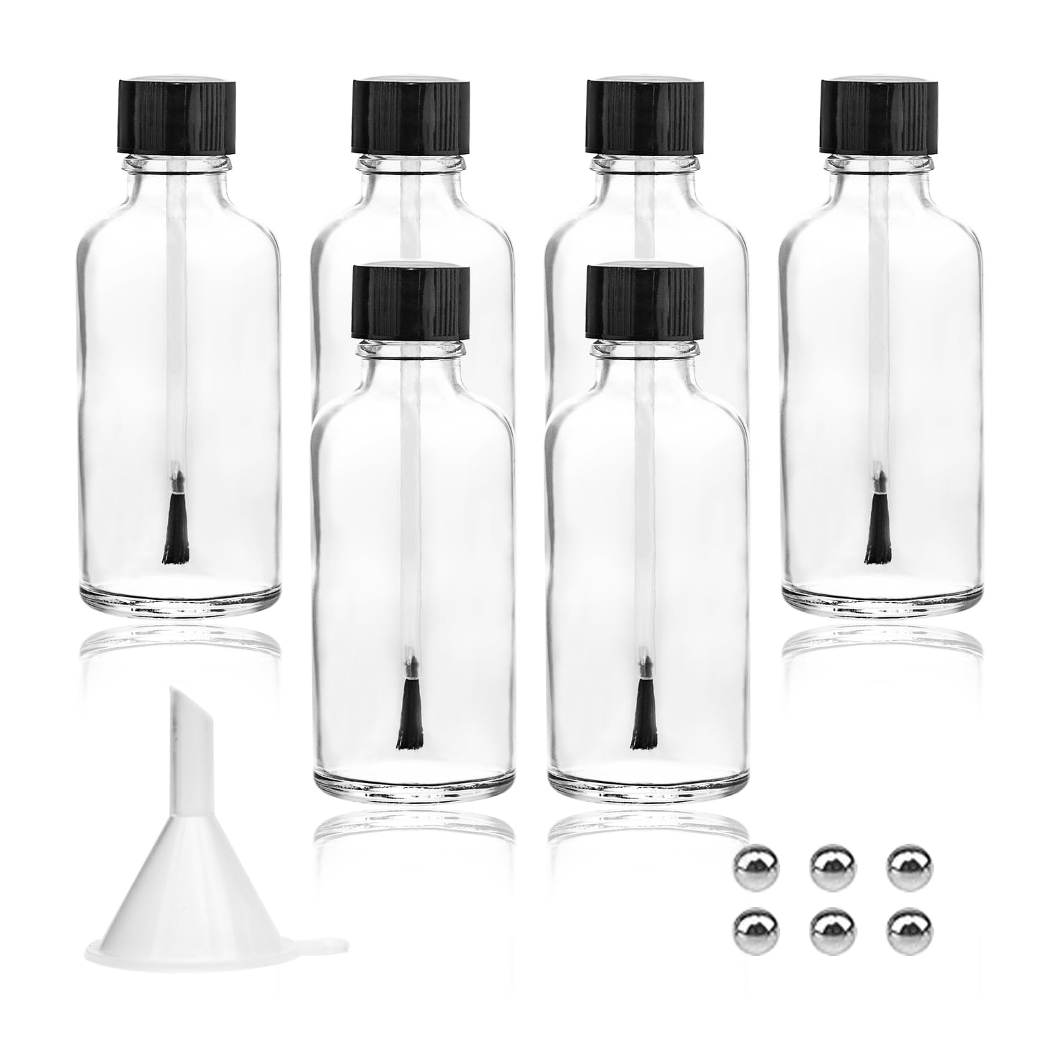 Agidea 6PCS Large Empty Nail Polish Bottles with Brush,Refillable Glass Cuticle Oil Bottles Travel Containers with Funnel & Mixing Balls for DIY Nail
