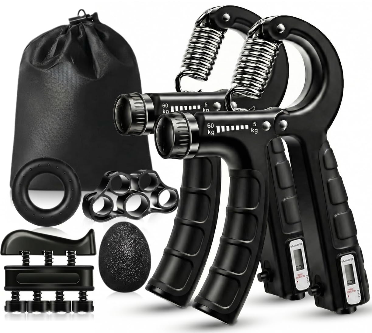 Vexloria Hand Grip Strengthener Workout Kit, Grip Strengtheners with Counting Function, 6Packs Hand Extension Exerciser, Finger Exerciser, Grip Ring & Stress Relief Grip Ball size7