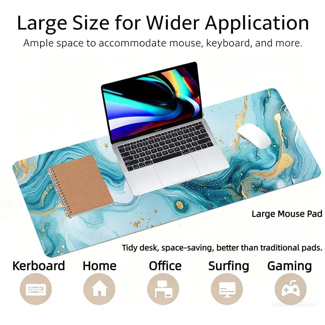 Lpfieonn Meer Schreibtischunterlage XXL, Schwarz Schreibtischunterlagen Großes, Gaming Mousepad XXL mit ernähter Rand und Rutschfeste Gummibasis, Desk Mat für PC/Laptop/Mausa 120x60cm PF-3574