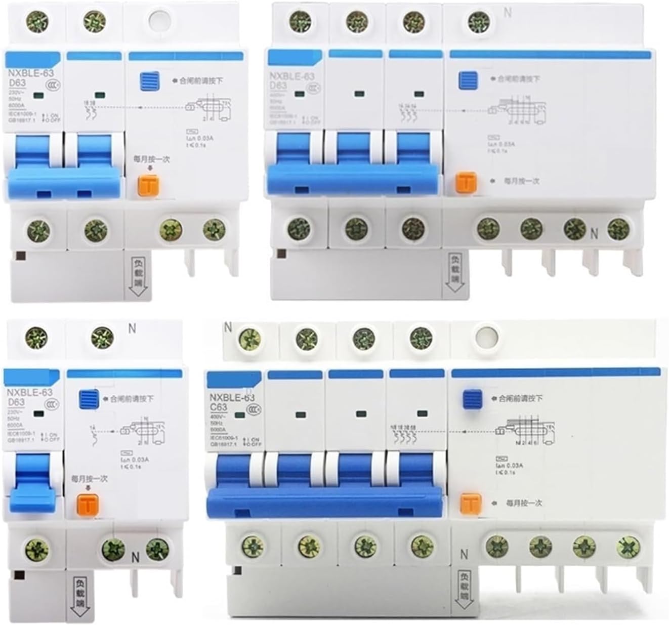 ALKOY Circuit breakerNXBLE-63 4P Type D Residual Current Operated Circuit Breaker RCBO 6KA Type D 4P 30mA 50HZ 6A 10A 16A 20A 25A 32A 40A 50A 63A 1Pcs (Size : 4P, Color : 6A) (Color : 40A, Size : 4P)