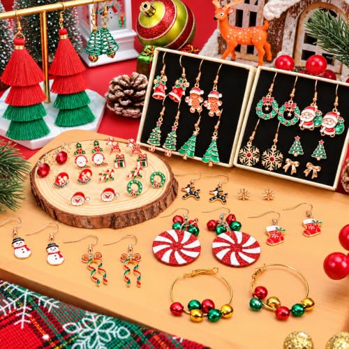 27 Pairs Christmas Earrings for Women Holiday Earrings Bulk | Xmas Dangle Earrings Christmas Stud Tree Snowflake Reindeer Earrings Cute Christmas Party Jewelry Gifts — view 4